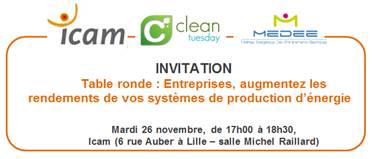 Table Ronde ICAM, Clean Tuesday, Pôle MEDEE le 26/11/2013